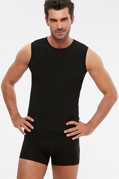 Kom Men's Combed Cotton Lycra Compact 0-collar Sleeveless Undershirt, Pack of 6 Black S-xl