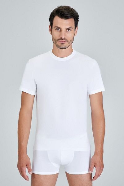 Kom Ανδρικό χτενισμένο βαμβακερό Lycra Compact κοντομάνικο μπλουζάκι με 0 γιακά 2 πακέτο