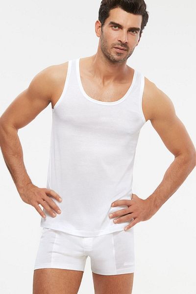 Kom New Season White Elite Strappy Cotton Mercerized Men's Tank Top