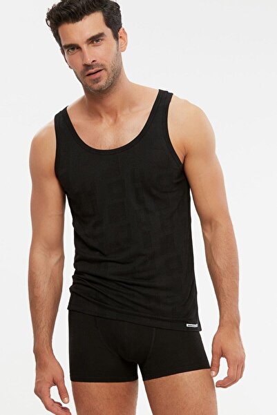 Kom قميص داخلي رجالي أسود من ميكرو مودال، عبوة من قطعتين