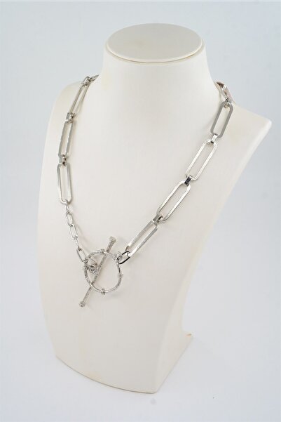 By Zeyna Aksesuar Women's Special Design Chain Necklace with Front Lock Detail