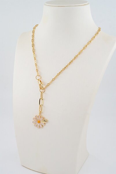 By Zeyna Aksesuar عقد نسائي بتصميم خاص على شكل زهرة الأقحوان مطلي بالمينا مع ...