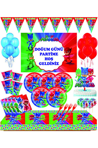PJMASKS Pijamaskeliler Büyük Boy Afişli 16 Kişilik Doğum Günü Seti Pjmask 100...