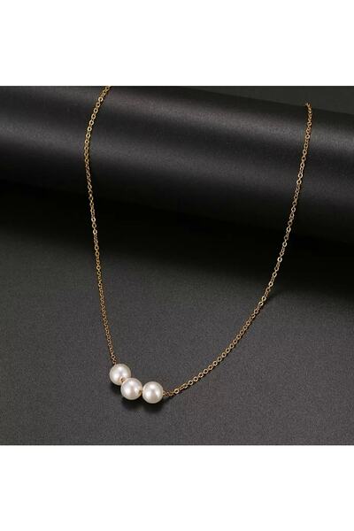 Roe takı aksesuar قلادة سلسلة أنيقة باللون الذهبي مع 3 لآلئ