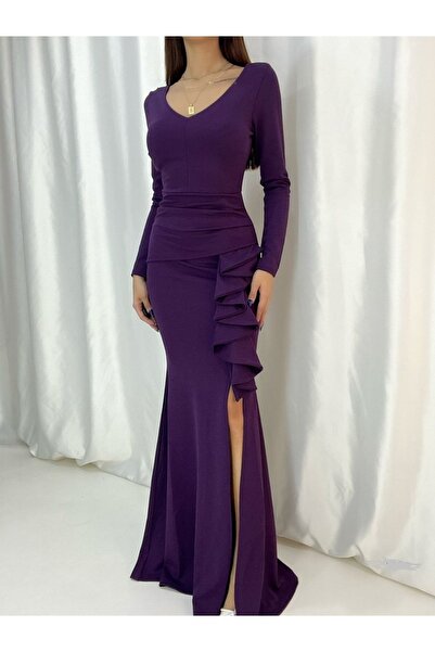 Secret Passion Lingerie V-Neck Slit Flounce Detailed Flexible Crepe Fabric Pu...