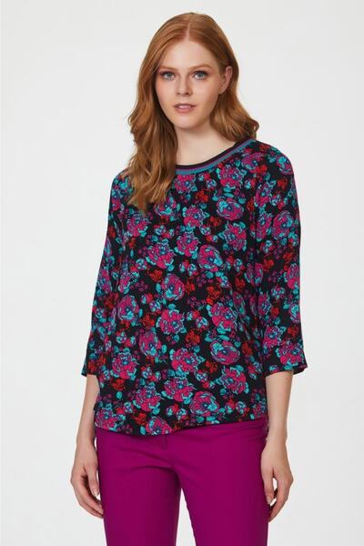 İKİLER Turvakar Sleeve Blouse with Striped Collar 223-3003