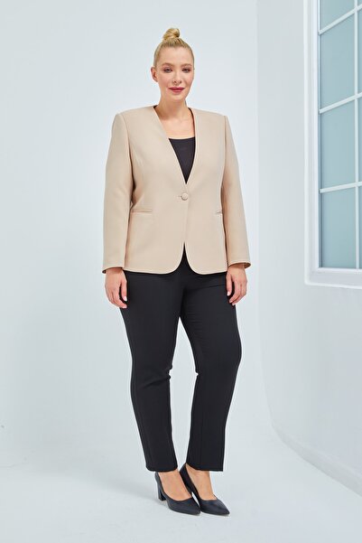 Fagi Γυναικείο τζάκετ με πέτρινο μονό κουμπί σε μεγάλο μέγεθος V-λαιμόκοψη