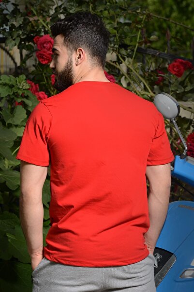 Azıcık Akıllı Ανδρικό μπλουζάκι με κοντό μανίκι με λαιμόκοψη με στάμπα με κόκκινη άγκυρα 20etshcapa