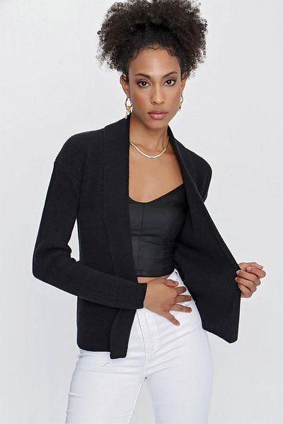 CHUBA Women's Shawl Collar Melange Knitwear Cardigan Black 23w319