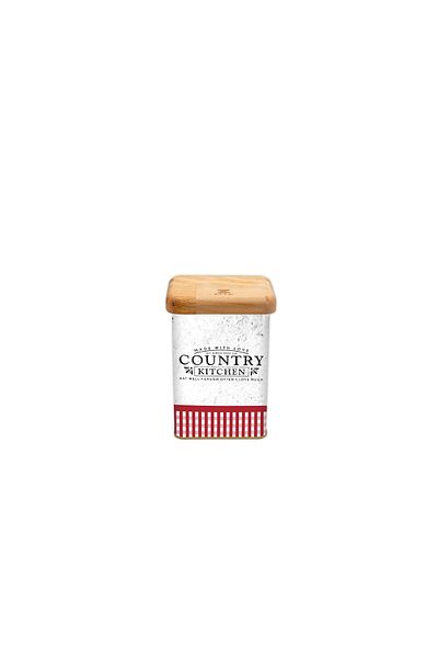 EVLE Country Kitchen Patterned Square Metal Storage Container with Wooden Lid Er025-7o
