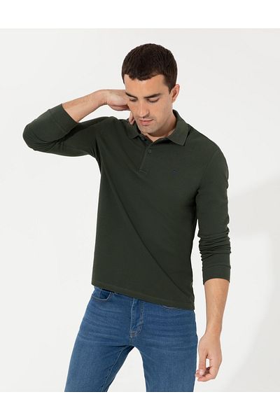 Pierre Cardin Σκούρο πράσινο φούτερ με λεπτή εφαρμογή Polo λαιμόκοψη
