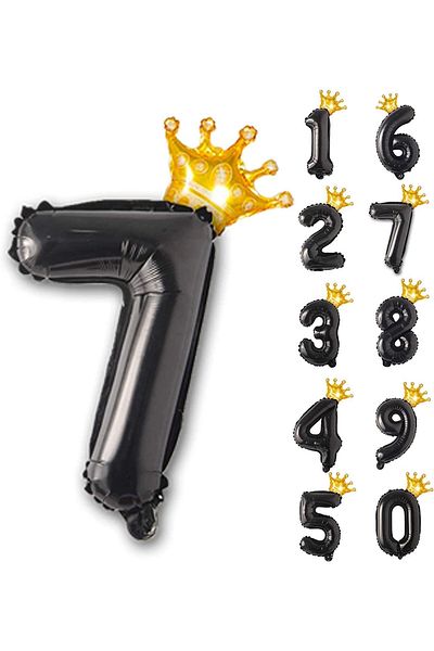 Patladı Gitti 7 Seven Black Foil And King Crown Party Celebration Set