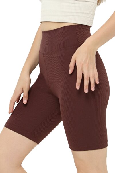 VOSSAX Καφέ κοντό κολάν με ψηλή μέση και ραφές