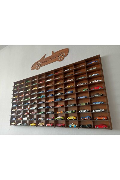 CrDesign Ahşap Araba Rafı 100'lü Dekoratif Ceviz Renk 1/64 Ölçek