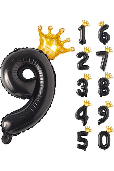 Patladı Gitti 9 Nine Black Foil And King Crown Party Celebration Set