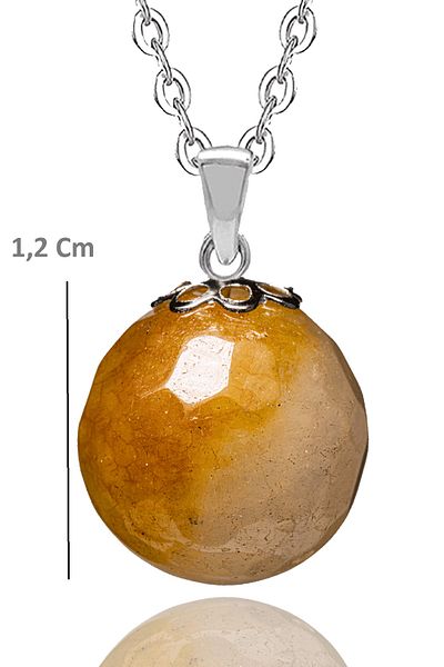 Tesbih Atölyesi Certified Yellow and Orange Necklace with Natural Agate Stone