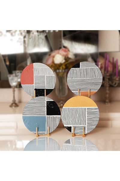 Realhomes 4-Piece Dark Ivory Colored Line Designed Placemat & Supla
