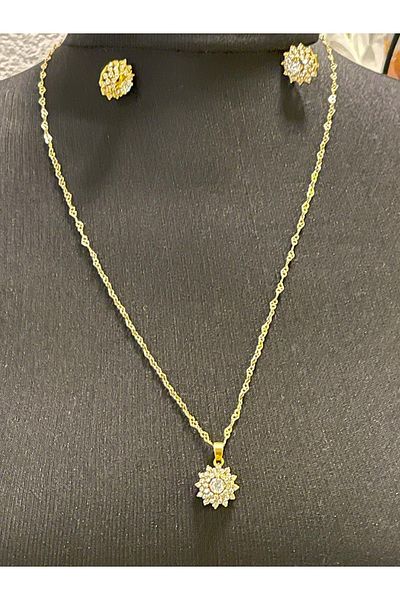 Gönülden Tasarım Zircon Stone Design Necklace Earring Set