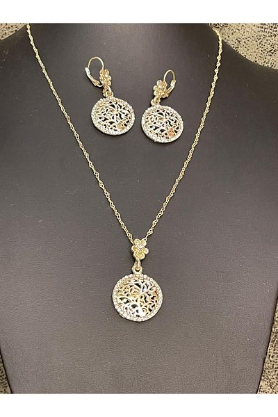 Gönülden Tasarım Zircon Stone Design Tree of Life Necklace Earring Set