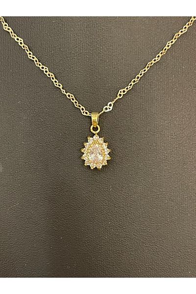 Gönülden Tasarım Zircon Stone Design Drop Necklace Earring Set