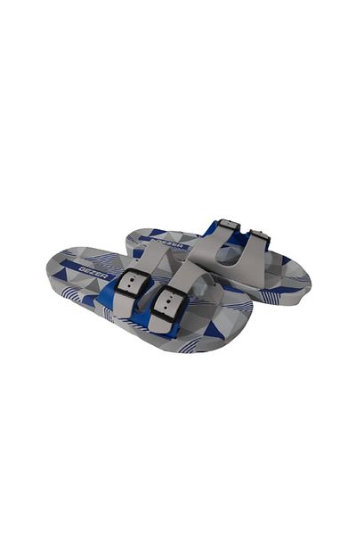 GEZER Unisex Μπλε-γκρι διπλή πόρπη αντιολισθητική σόλα καθημερινή πισίνα - θάλασσα - παραλία - παντόφλες περπατήματος στη θάλασσα
