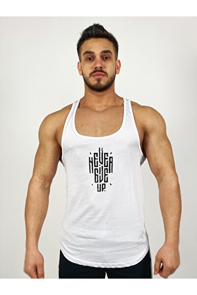 Black İstanbul Never Give Up Printed Athlete Tank