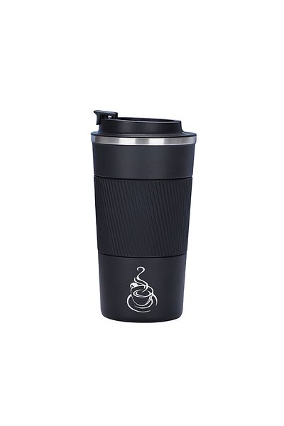 SEDEF SİLVER Mattblack Series Coffee Themed Stainless Steel Small Tea Coffee Thermos Cup