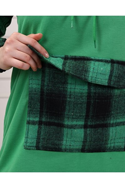 CNG MODA Women's Sleeve Plaid Hooded Tracksuit Set