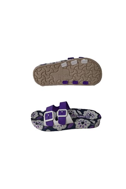 GEZER Дамски лилаво-бели чехли за ежедневно ходене по басейн, море, плаж и крайбрежие с двойна катарама и нехлъзгаща се подметка