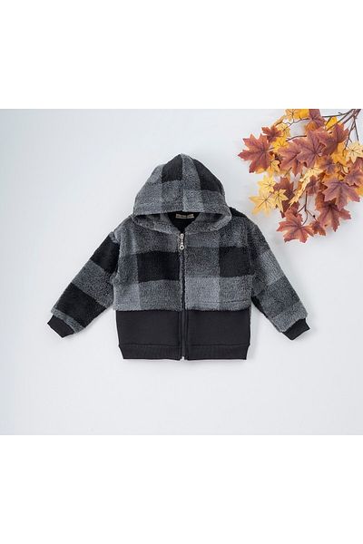 BÜŞRA , Plaid Gray Girl's Cardigan