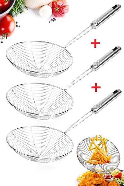 Tilbe Home 3 Pcs Serving Set Scoop Colander Kitchen French Fry Oil Strainer Steel Colander Scoop Colanders Set