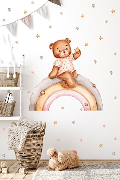Sticker Sepetim ملصق حائط لطيف على شكل قوس قزح ونجوم بألوان مائية لغرفة الأطفال