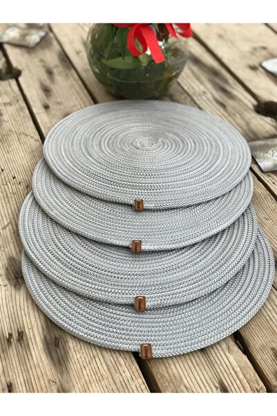 GLASS HOME طقم طبق تقديم أمريكي مكون من 4 قطع، عداء، طقم طبق رمادي، طقم تقديم...