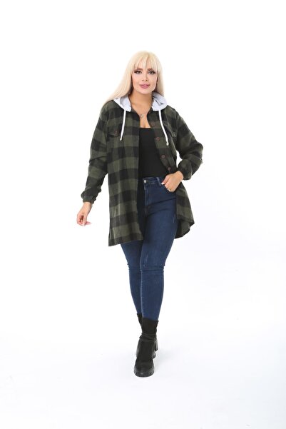 xlargebutik Büyük Beden Yeşil Oduncu Gömlek Rahat Kalıp