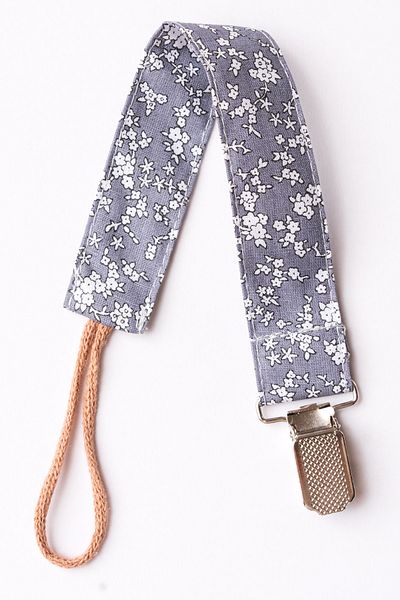 MyVera Gray Flower Pacifier Strap - Fabric Cotton Laced Pacifier Chain - Pacifier Holder