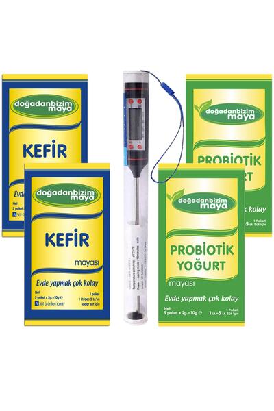 Doğadan Bizim Maya Kefir Mayası 5 Li Paket-2 Kutu Yoğurt Mayası 5 Li Paket-2 Kutu-gıda Termometresi