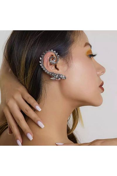 Köstebek Gothic Viking Dragon Spiral Cuff Earrings