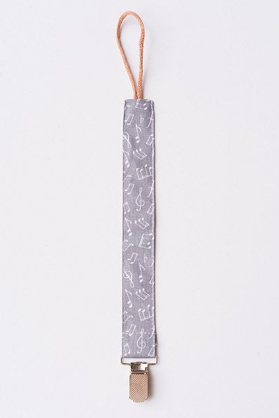 MyVera Gray Musical Note Pacifier Strap - Fabric Cotton Laced Pacifier Chain - Pacifier Holder