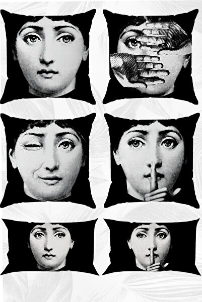 stellahomes Fornasetti Temalı Çift Tarafı Baskılı 43x43 Ve 30x50 Kırlent Yast...