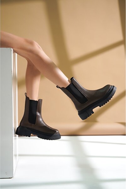 DİVOLYA Καθημερινές μπότες με ελαστική πλαϊνή σόλα Spice Brown Skin