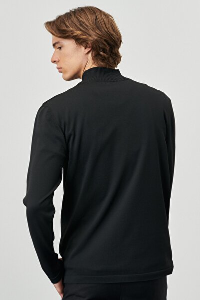 ALTINYILDIZ CLASSICS Pulover pentru bărbați, negru, cu croială standard, cu croială normală, pe jumătate cu gât țesut