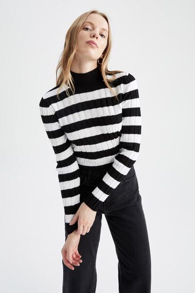 DeFacto Оребрен обикновен пуловер с висока яка