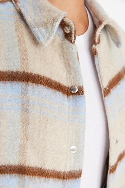 Trendyol Collection Camel Plaid Oversize Stamp Coat TWOAW23MO00355