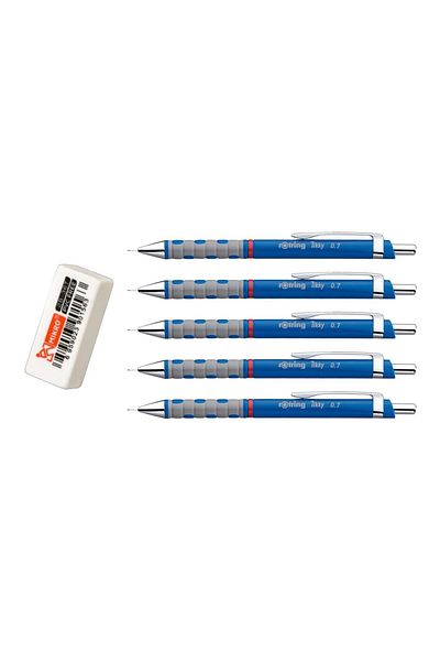 Rotring Tikky 0.7 Mm Blue Set of 5 with Eraser Gift