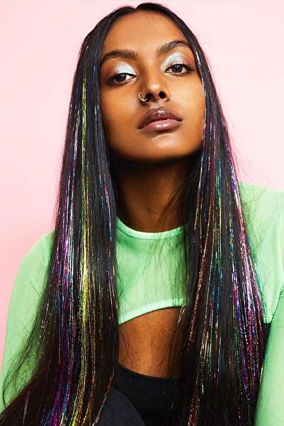 TAKIŞTIR Multicolored Glitter Side Snap Hairpiece 50 cm