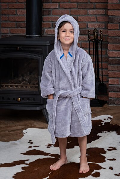 MEYHOME سترة صباحية للأطفال بغطاء للرأس ومطرزة بوجه مبتسم من Wellsoft (رمادي ...