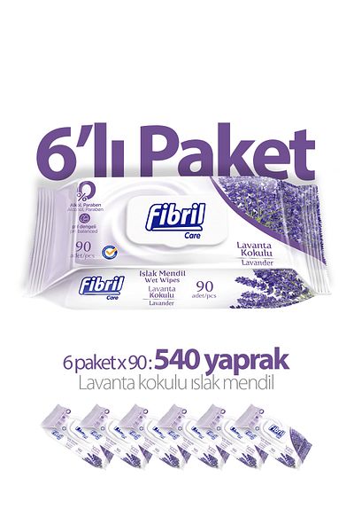 Fibril Lavender Scented Wet Wipes 6x90 Pack 540 Sheets