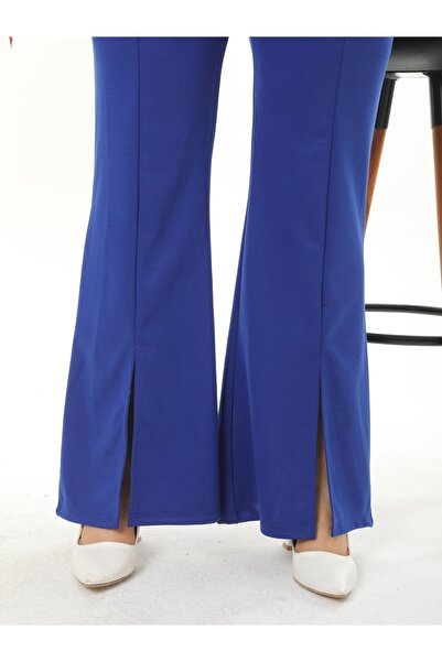 LİKRA Women's Large Size Front Slit Flare Leg Flexible Steel Interlock Trousers