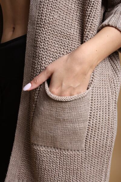 Devinka Oversize γυναικεία πλεκτή ζακέτα σε καφέ μακριά τσέπη