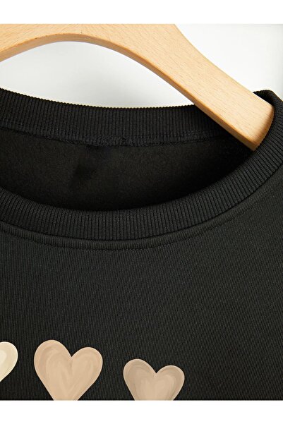 Deocept Μαύρο φούτερ Unisex Heart Printed Oversize